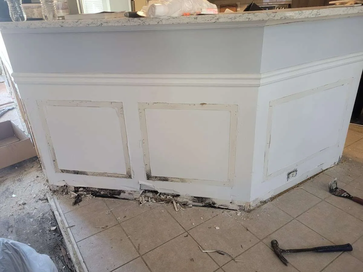 Water damage and mold on kitchen during Storm Damage Restoration in Ripon